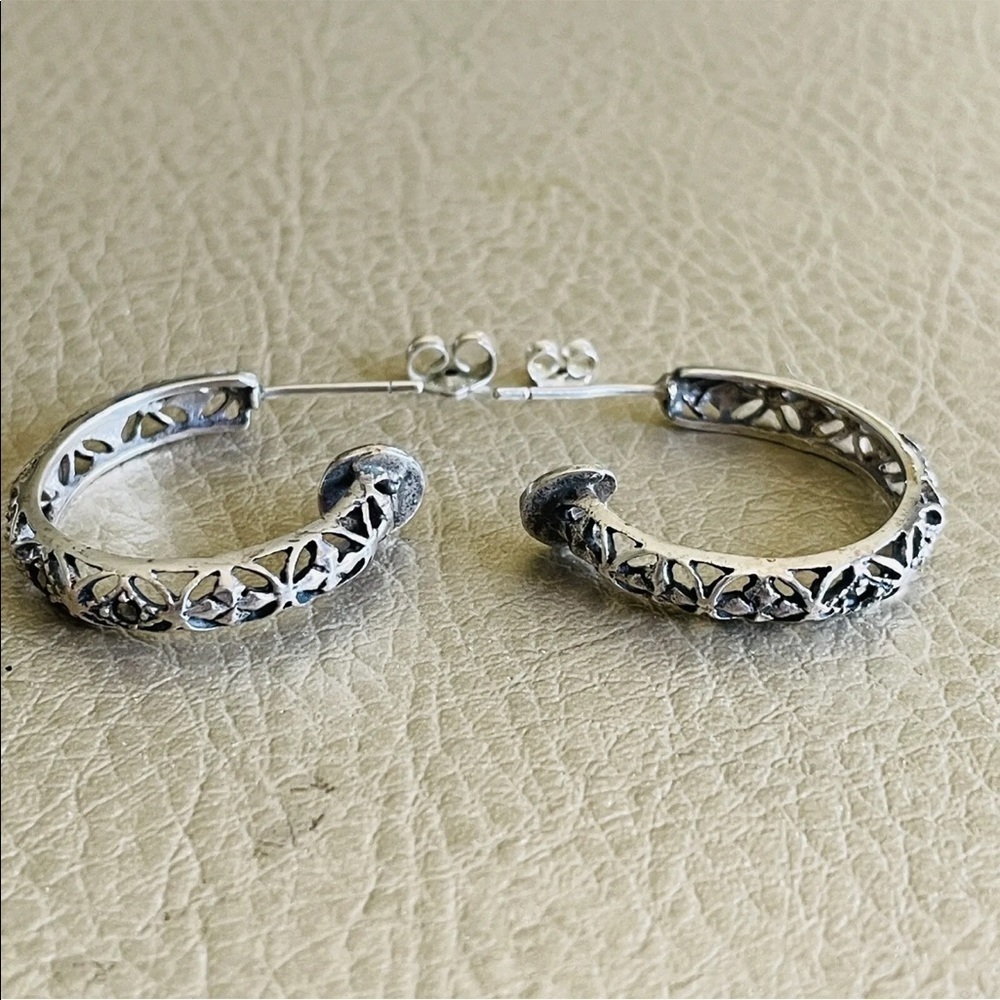 Ornate Hoop Cross Sterling Silver And Marcasite Earrings - Picture 8 of 9